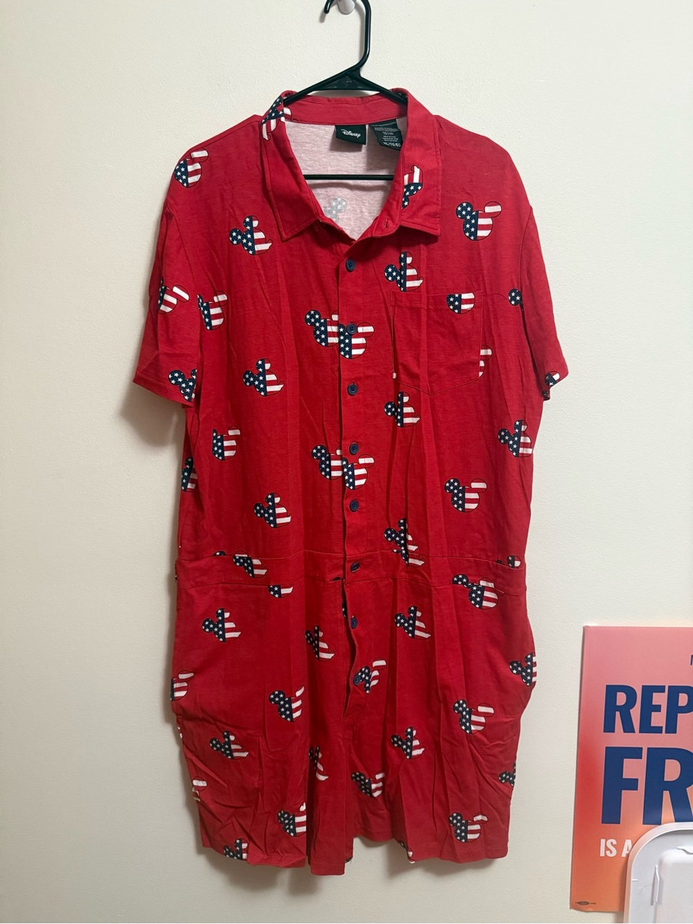 Disney Red Short Sleeve Button-Up Men’s Unitard with American Flag Mickey Print
